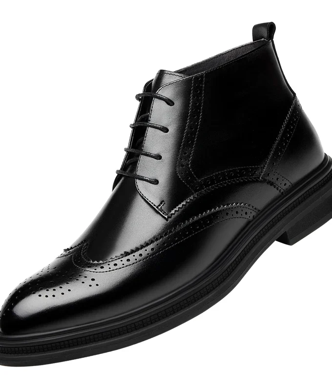 Autumn Winter Man Platform Boots Warm Height Increasing Boots Men Brogues Leather Shoes High Heel Shoes Male Elevator Boots