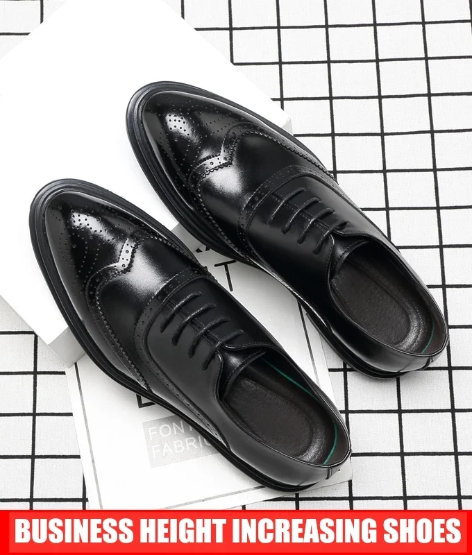 Platform High Heel 6/8 CM Height Increase Casual Men Brogue Genuine Leather Shoes Man Oxford Dress Shoes Elevator Formal Shoes