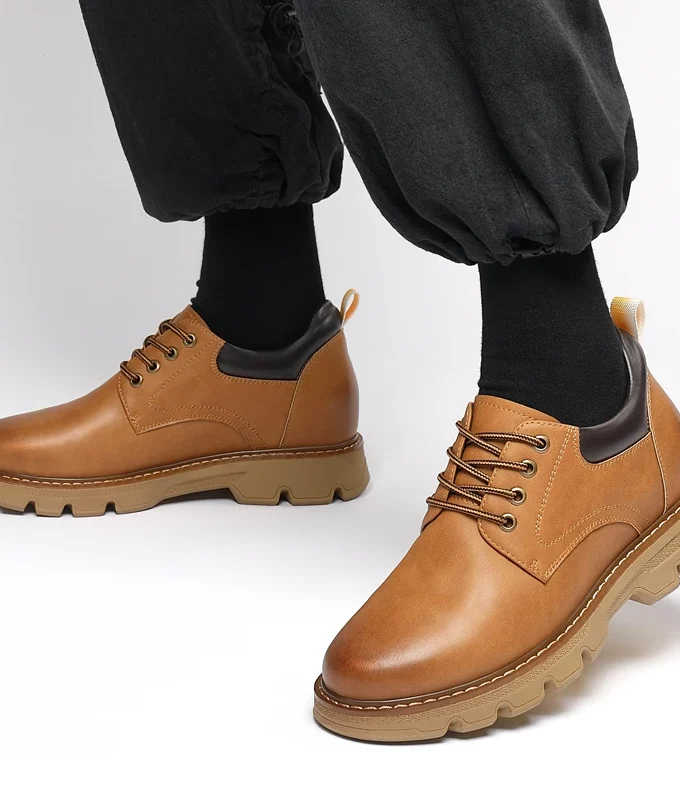 Genuine Leather Platform Work Sneakers Man Elevator Shoes 6/8 CM Height Increase Sports Lift Men Thick Soled Outdoor Boots