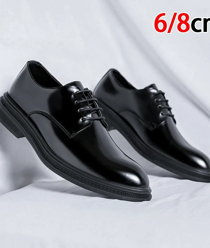 6/8cm Classic Men Derby Shoes Platform Height Increase Dress Shoes Formal Business Elevator Shoes British Wedding Suit Shoes