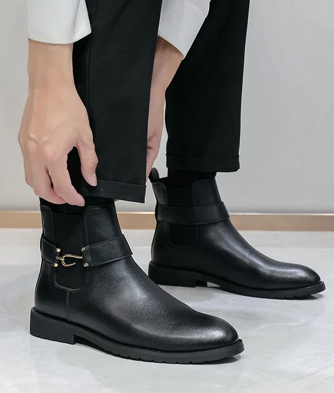 Luxury Brand Men's Chelsea Boots High Quality Retro Mens Ankle Boots Leather Business Wedding Shoes Slip on Gentleman's Boots