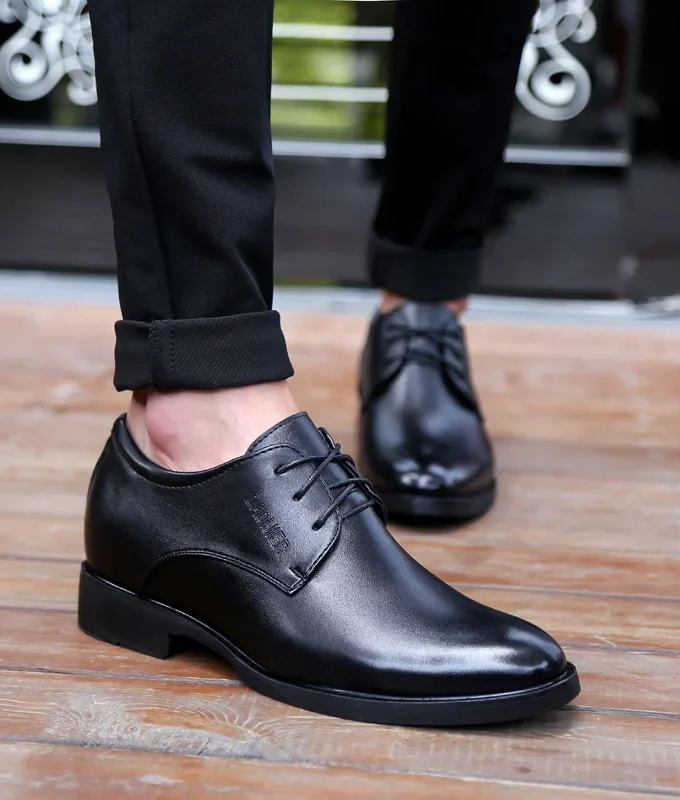 Business Platform Leather Shoes Men Elevator Shoes Casual Height Increase Insole 6CM British Office Black Fashion Dress Oxfords