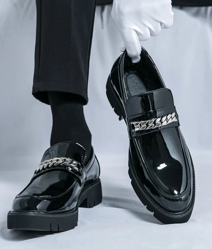 Men Patent Leather Oxfords Slip On Thick Tottom Height Increasing Derby Shoes Casual al Loafers Fashion Formal Dress Shoes