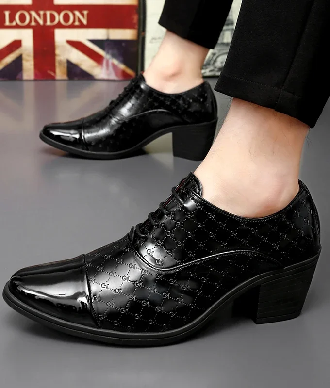 New Men Formal Shoes High Heels Oxfords Soft Mocassins Male Flower Red Height Increase White Dress Driving Wedding Boat Shoes