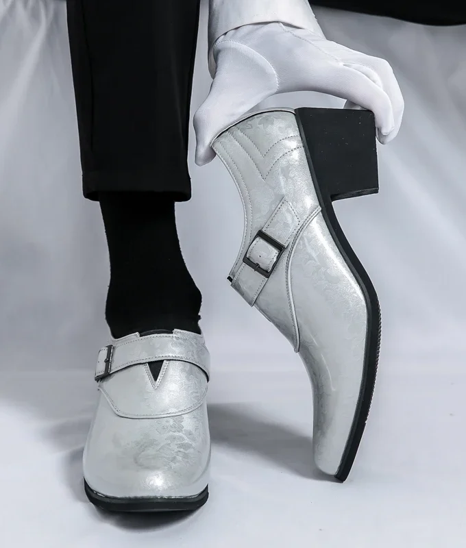 Fashion Lift Leather Shoes Business Men High Heel Pointed Elevator Chunky Height Increase 6CM Dress Wedding Shoe Plus Size 38-46