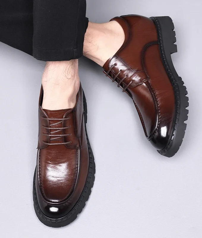Men's Dress Shoes Elevator Shoes Platform Breathable Casual Business Luxury Genuine Leather Heightening Shoes 8 6CM Taller Male